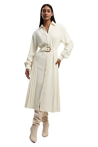 Karen Millen Women's Tailored Crepe Belted Pleated Midi Dress