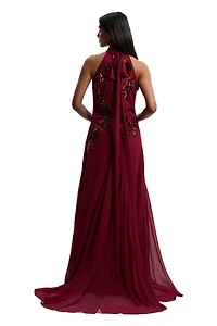Karen Millen Women's Feather Embellished Halter Maxi Dress