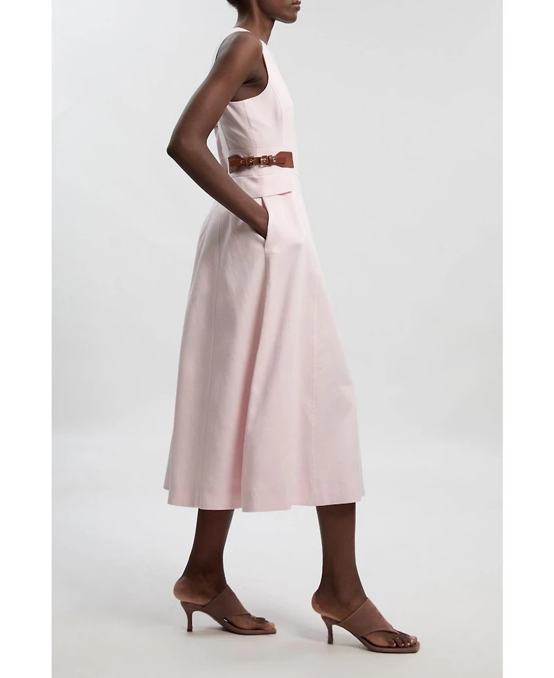Karen Millen Women's Fitted Belt Crew Neck Midi Dress