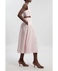 Karen Millen Women's Fitted Belt Crew Neck Midi Dress