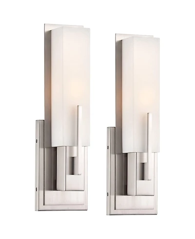 Possini Euro Design Midtown Modern Wall Light Sconces Set of 2 Satin Nickel Hardwire 4 1/2" Fixture White Glass for Bedroom Bathroom Vanity Reading