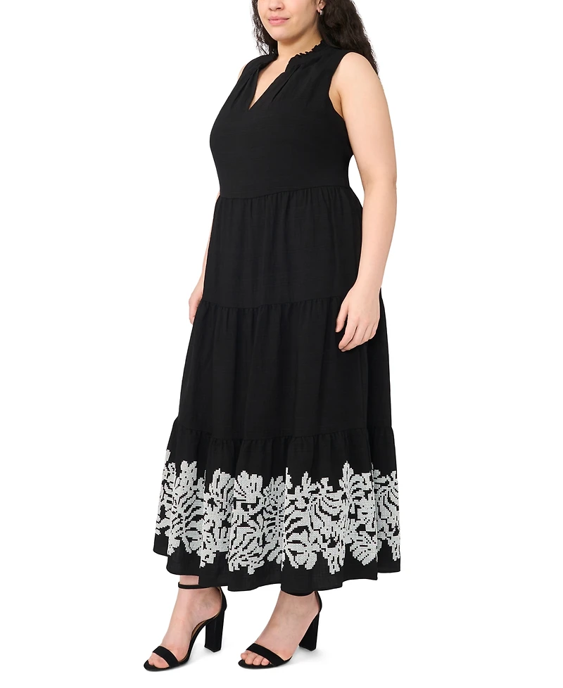 Msk Plus Split Crewneck Sleeveless Tiered Maxi Dress