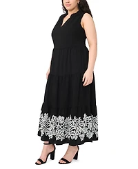 Msk Plus Split Crewneck Sleeveless Tiered Maxi Dress