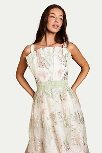 Coast Women's Fan Bodice Embroidered Mesh Midi Dress