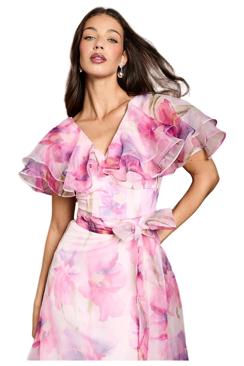 Coast Women's Printed Organza Ruffle Sleeve Midi Dress
