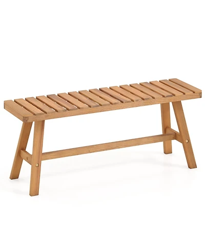 Gymax Acacia Wood Outdoor Garden Bench Slatted Seat 800 lbs Capacity for Front Porch