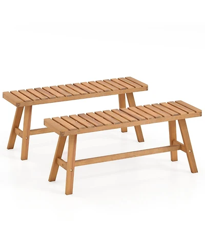 Gymax 2PCS Acacia Wood Outdoor Garden Bench w/Slatted Seat 800 lbs Capacity for Front