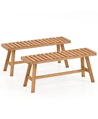 Gymax 2PCS Acacia Wood Outdoor Garden Bench w/Slatted Seat 800 lbs Capacity for Front