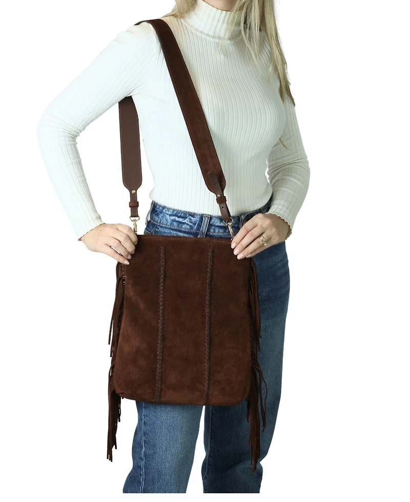 Carlos Falchi Medium Fringe Suede Crossbody Messenger
