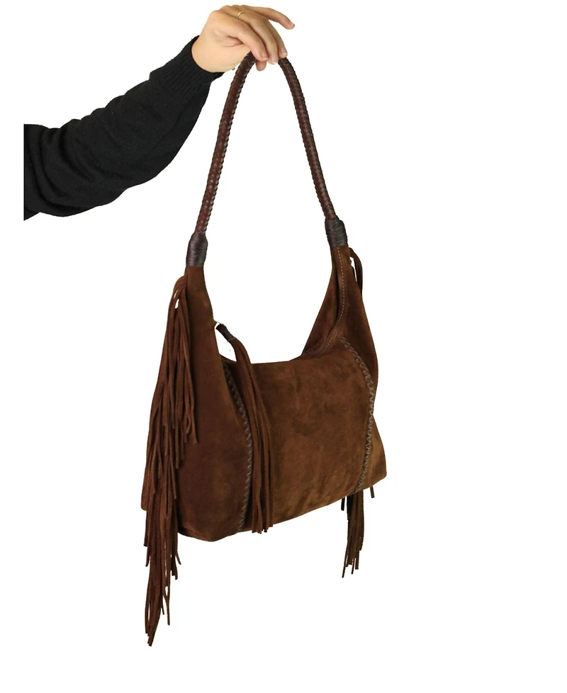 Carlos Falchi Fringe Suede Hobo Bag