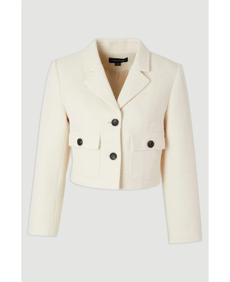 Karen Millen Women's Double Button Tweed Cropped Jacket