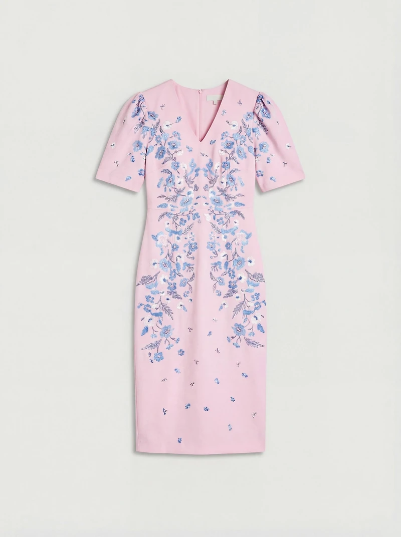 Coast Women's Puff Sleeve Floral Cotton Pencil Dress