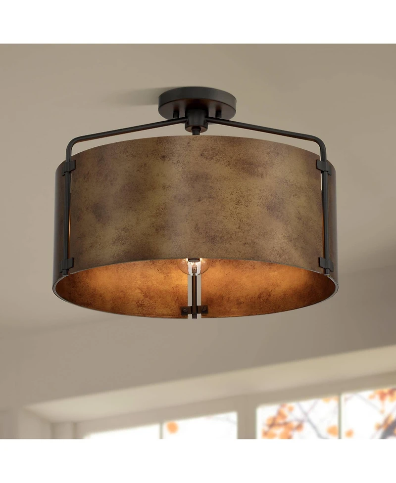 Possini Euro Design Possini Euro Julian Wide Rustic Bronze Drum 3-Light Ceiling Light