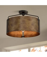 Possini Euro Design Possini Euro Julian Wide Rustic Bronze Drum 3-Light Ceiling Light