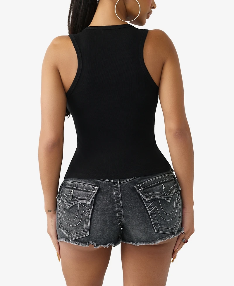 True Religion Women's Crystal V-Notch Racer Tank