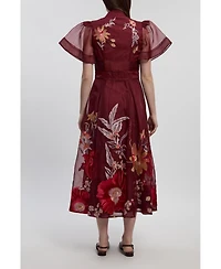 Karen Millen Women's Embroidered Short Sleeve Midi Dress