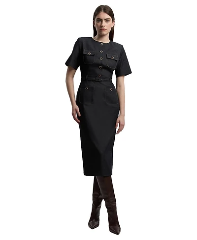 Karen Millen Women's Tailored Denim Belted Midi Dress