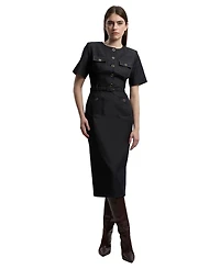 Karen Millen Women's Tailored Denim Belted Midi Dress