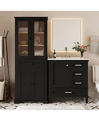 Sillysis 30 Inch Bathroom Vanity Set with Tall Storage Cabinet, Ceramic Sink, Soft Close Drawers for Modern