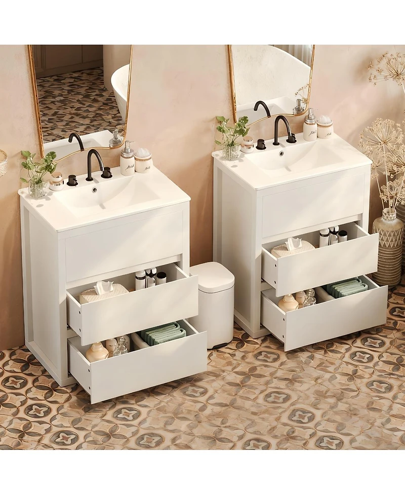 Sillysis 60 Inch Double Sink Bathroom Vanity Set, Ceramic Basins, Soft-Close Drawers, Handleless Design for Modern