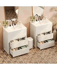 Sillysis 60 Inch Double Sink Bathroom Vanity Set, Ceramic Basins, Soft-Close Drawers, Handleless Design for Modern