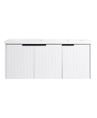 Sillysis 48 Inch Floating Bathroom Vanity with Double Resin Sink, Soft Close Doors, Large Storage Cabinet for Modern Home