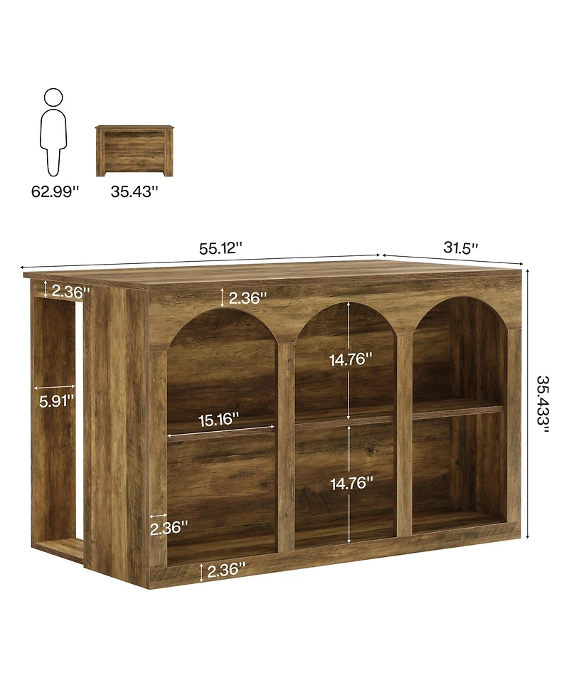 Tribesigns Kitchen Island with Storage, 55-inch Counter Height Stationary Kitchen Table with 2-Tier Shelves and Large Worktop
