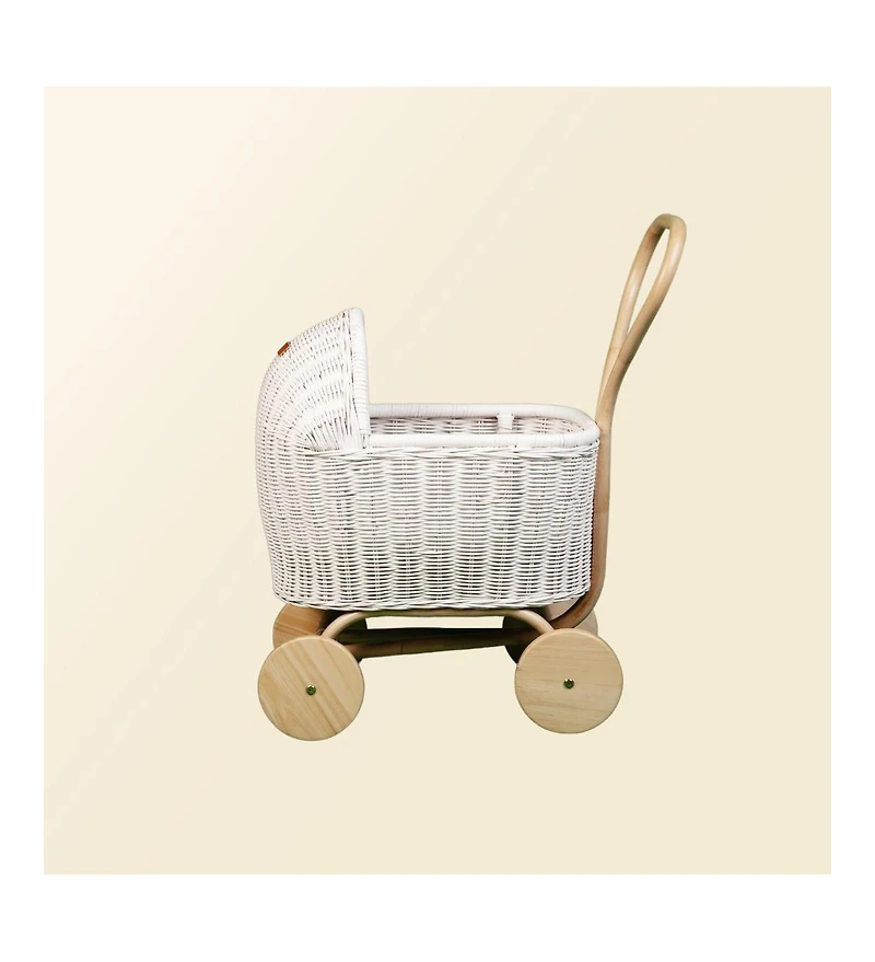 Momiji Colette Handcrafted Rattan Doll Stroller with Wooden Wheels and Toy Mattress - Wicker