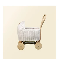Momiji Colette Handcrafted Rattan Doll Stroller with Wooden Wheels and Toy Mattress - Wicker