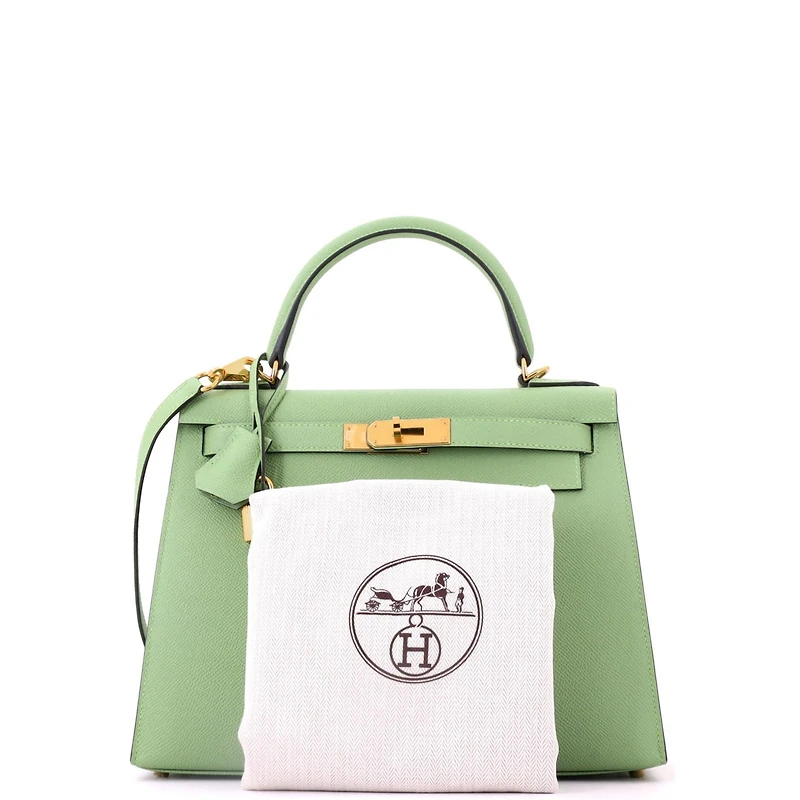 Pre-Owned HERMES Kelly 28 Handbag Green Epsom with Gold Hardware