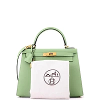 Pre-Owned HERMES Kelly 28 Handbag Green Epsom with Gold Hardware