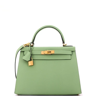 Pre-Owned HERMES Kelly 28 Handbag Green Epsom with Gold Hardware