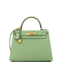 Pre-Owned HERMES Kelly 28 Handbag Green Epsom with Gold Hardware