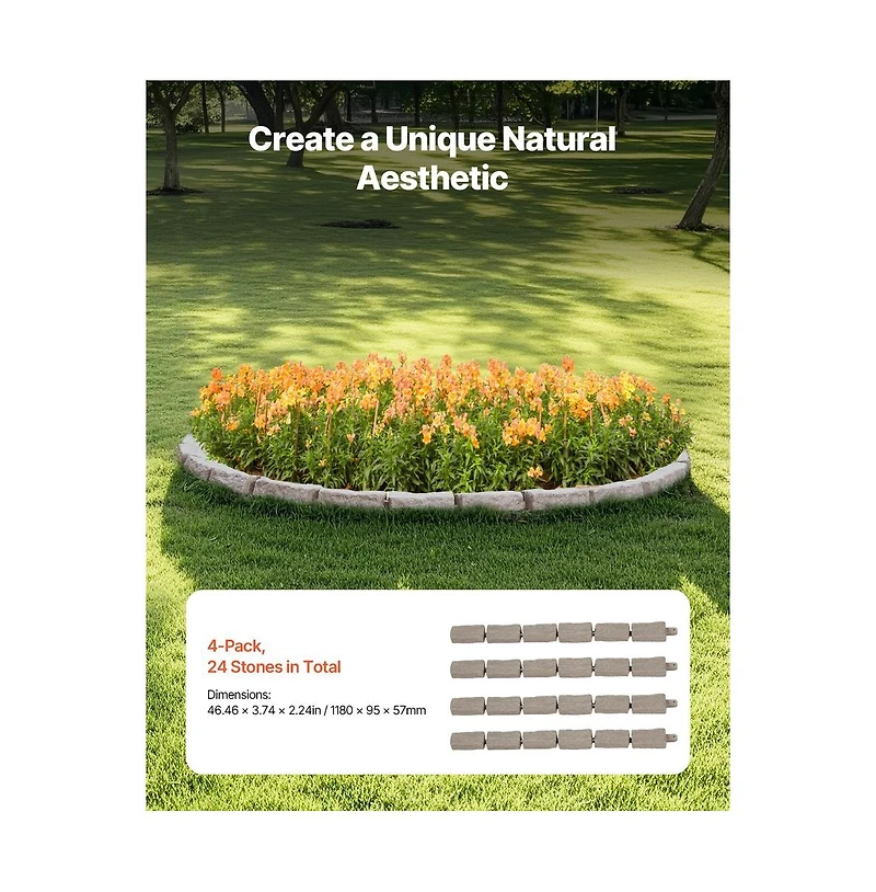Sugift Faux Stone Landscape Edging 46.4 x 2.2 in Pack Flexible Border