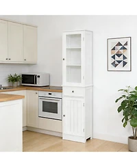 Clihome Slim Tall Storage Cabinet Compact Organizer, 67.5"H Freestanding Cabinet with Open Shelves and Drawer