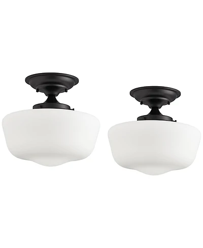 Regency Hill Schoolhouse Rustic Farmhouse Ceiling Light Semi Flush Mount Fixture Set of 2 Floating Glass for Bedroom