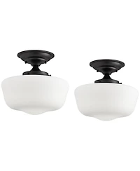 Regency Hill Schoolhouse Rustic Farmhouse Ceiling Light Semi Flush Mount Fixture Set of 2 Floating Glass for Bedroom