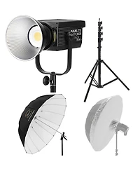 Nanlite Fs-300B Led Video Led Monolight, Bundle with 65" Easy Lock Umbrella, 9.5' Light Stand, Umbrella Diffuser