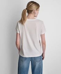 Dkny Jeans Women's Stacked Ombre Mini Rhinestone Logo Crewneck T-Shirt
