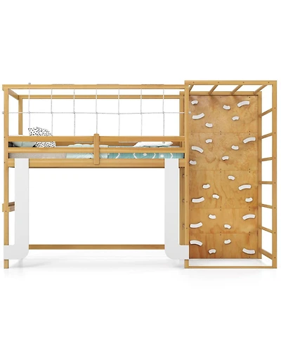 Slickblue Wooden Loft Bed with Climbing Ladder Jungle Gym Design