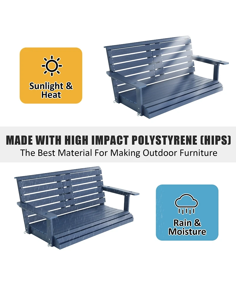 Mega Casa 2-Seat Poly Lumber Hips Porch Swing with Foldable Cup Holders and Curved Deep Seat for Outdoor Garden