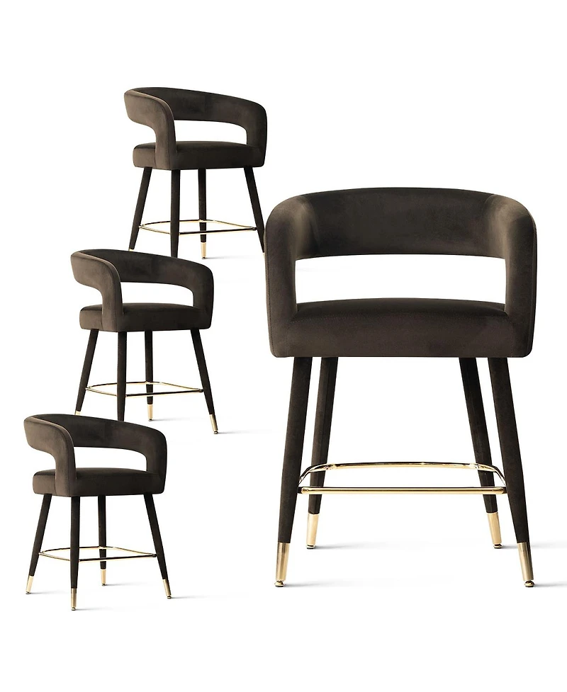 Maison Boucle 24" Counter Height Upholstered Velvet Bar Stools Set of 4, Open Back