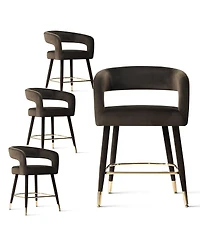 Maison Boucle 24" Counter Height Upholstered Velvet Bar Stools Set of 4, Open Back