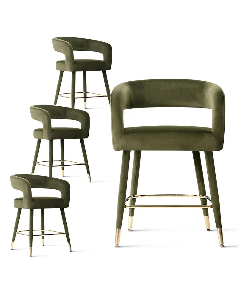 Maison Boucle 24" Counter Height Upholstered Velvet Bar Stools Set of 4, Open Back