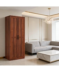 Clihome Modern Storage Cabinet with Adjustable Shelves, Antique Metal Handles for Kitchen Pantry (Tan)