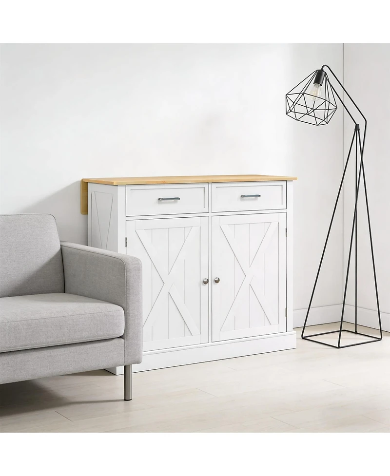 Clihome Farmhouse White Entryway Cabinet Kitchen Island with Storage Cabinets