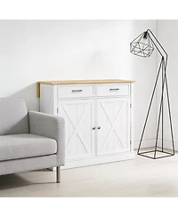 Clihome Farmhouse White Entryway Cabinet Kitchen Island with Storage Cabinets