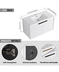 Sillysis 35.4 Inch Floating Bathroom Vanity with Resin Sink, Soft Close Doors, Modern Textured Panels and Ample Storage