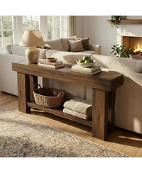 Tribesigns 2 Tier Console Table, 63 Inches Sofa Table Behind Couch, Industrial Console Sofa Table with Storage Shelf, Long Hallway Foyer Table