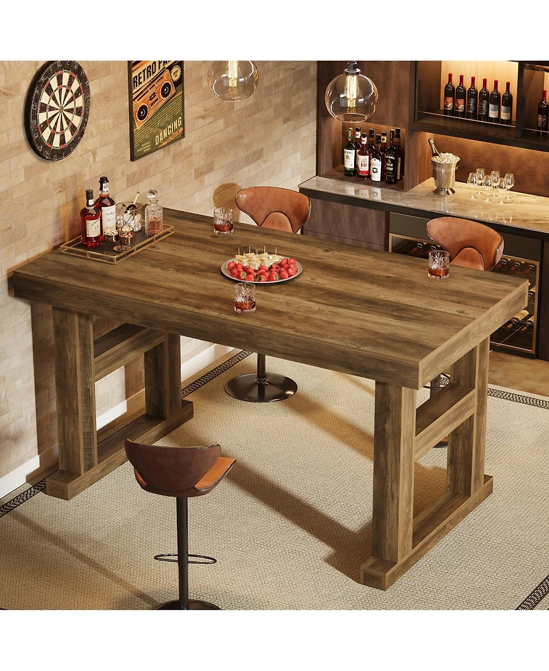 Tribesigns 63" Counter Height Bar Table, Industrial Bar Dining Table for 4-6, Kitchen Island Pub Table for Home Bar, Dining Room